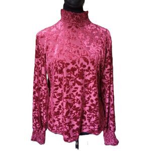 Maurices Women's L Wine Color Long Sleeve Blouse With Floral Design